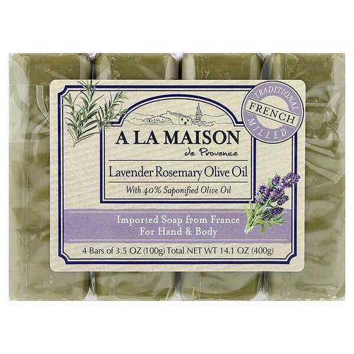 <img alt="A La Maison de Provence, Hand & Body Bar Soap, Lavender Rosemary Olive Oil, 4 Bars, 3.5 oz (100 g) Each" title="A La Maison de Provence, Hand & Body Bar Soap, Lavender Rosemary Olive Oil, 4 Bars, 3.5 oz (100 g) Each,817252015733"