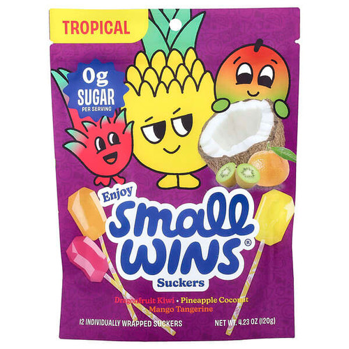<img alt="Enjoy Small Wins, Suckers, Tropical Fruit, 12 Count, 4.23 oz (120 g)" title="Enjoy Small Wins, Suckers, Tropical Fruit, 12 Count, 4.23 oz (120 g),605245011486"
