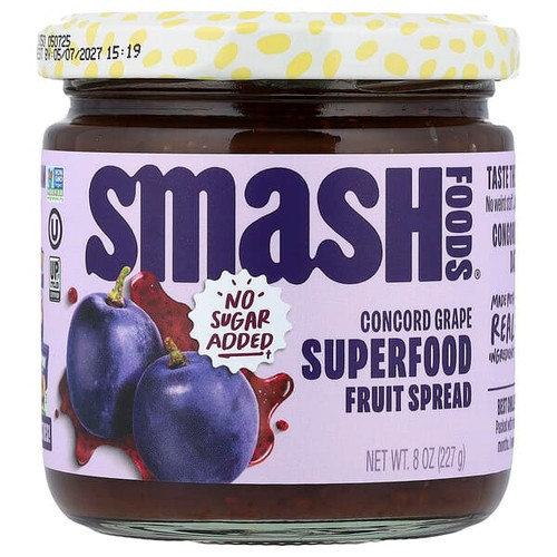 <img alt="Smash Foods, Superfood Fruit Spread, Concord Grape, 8 oz (227 g)" title="Smash Foods, Superfood Fruit Spread, Concord Grape, 8 oz (227 g),860009193000"