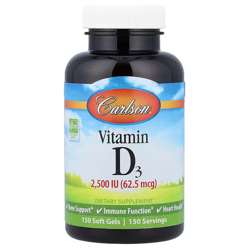 <img alt="Carlson, Vitamin D3, 62.5 mcg (2,500 IU), 150 Soft Gels" title="Carlson, Vitamin D3, 62.5 mcg (2,500 IU), 150 Soft Gels,088395250507"