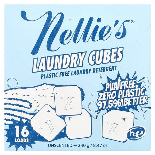 <img alt="Nellies, Laundry Cubes, Plastic Free Laundry Detergent, Unscented, 16 Loads, 8.47 oz (240 g)" title="Nellies, Laundry Cubes, Plastic Free Laundry Detergent, Unscented, 16 Loads, 8.47 oz (240 g),810648002430"