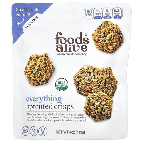<img alt="Foods Alive, Sprouted Crisps, Everything, 4 oz (113 g)" title="Foods Alive, Sprouted Crisps, Everything, 4 oz (113 g),850008080104"