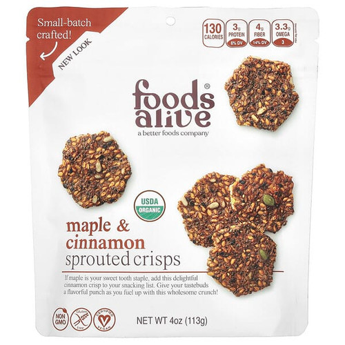 <img alt="Foods Alive, Sprouted Crisps, Maple & Cinnamon, 4 oz (113 g)" title="Foods Alive, Sprouted Crisps, Maple & Cinnamon, 4 oz (113 g),891551000041"