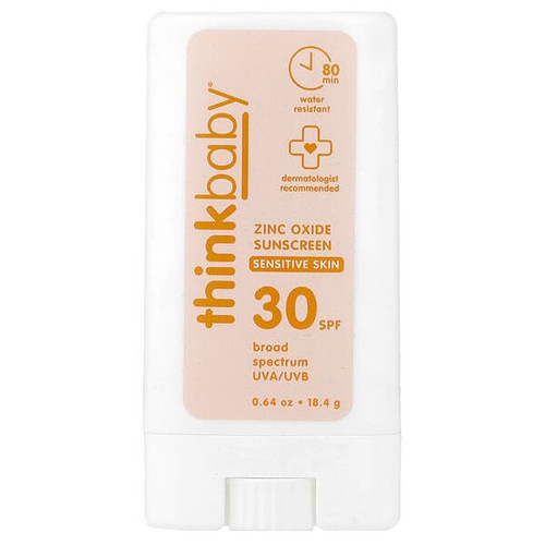 <img alt="think, Thinkbaby, Zinc Oxide Sunscreen Stick, SPF 30, Sensitive Skin, 0.64 oz (18.4 g)" title="think, Thinkbaby, Zinc Oxide Sunscreen Stick, SPF 30, Sensitive Skin, 0.64 oz (18.4 g),810009377221"
