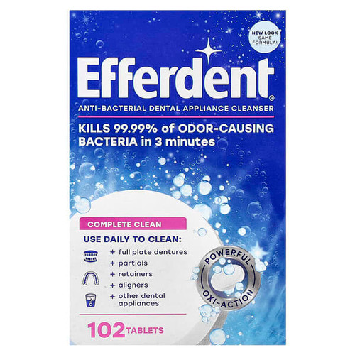 <img alt="Efferdent, Anti-Bacterial Dental Appliance  Cleanser, Complete Clean, 102 Tablets" title="Efferdent, Anti-Bacterial Dental Appliance  Cleanser, Complete Clean, 102 Tablets,814832015879"