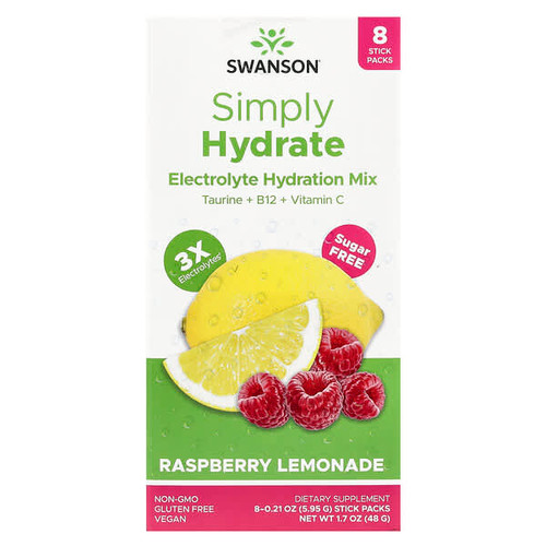 <img alt="Swanson Vitamins, Simply Hydrate, Electrolyte Hydration Mix, Raspberry Lemonade, 8 Stick Packs 0.21 oz (5.95 g) Each" title="Swanson Vitamins, Simply Hydrate, Electrolyte Hydration Mix, Raspberry Lemonade, 8 Stick Packs 0.21 oz (5.95 g) Each,087614119403"