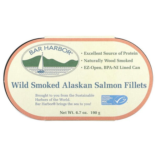 <img alt="Bar Harbor, Wild Smoked Alaskan Salmon Fillets, 6.7 oz (190 g)" title="Bar Harbor, Wild Smoked Alaskan Salmon Fillets, 6.7 oz (190 g),070718001163"