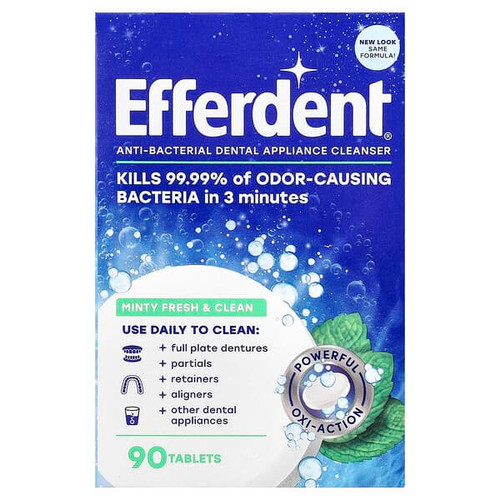<img alt="Efferdent, Anti-Bacterial Dental Appliance Cleanser, Minty Fresh & Clean, 90 Tablets" title="Efferdent, Anti-Bacterial Dental Appliance Cleanser, Minty Fresh & Clean, 90 Tablets,814832015909"