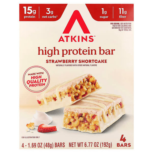 <img alt="Atkins, High Protein Bar, Strawberry Shortcake, 4 Bars, 1.69 oz (48 g) Each" title="Atkins, High Protein Bar, Strawberry Shortcake, 4 Bars, 1.69 oz (48 g) Each,637480006064"