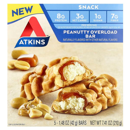 <img alt="Atkins, Snack, Peanutty Overload Bar, 5 Bars, 1.48 oz (42 g) Each" title="Atkins, Snack, Peanutty Overload Bar, 5 Bars, 1.48 oz (42 g) Each,637480004282"