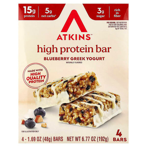 <img alt="Atkins, High Protein Bar, Blueberry Greek Yogurt, 4 Bars, 1.69 oz (48 g) Each" title="Atkins, High Protein Bar, Blueberry Greek Yogurt, 4 Bars, 1.69 oz (48 g) Each,637480006071"