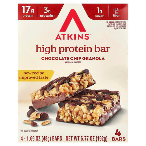 <img alt="Atkins, High Protein Bar, Chocolate Chip Granola, 4 Bars, 1.69 oz (48 g) Each" title="Atkins, High Protein Bar, Chocolate Chip Granola, 4 Bars, 1.69 oz (48 g) Each,637480006040"