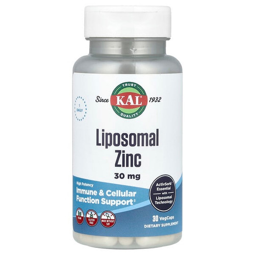 <img alt="KAL, Liposomal Zinc, High Potency, 30 mg, 30 VegCaps" title="KAL, Liposomal Zinc, High Potency, 30 mg, 30 VegCaps,021245203902"