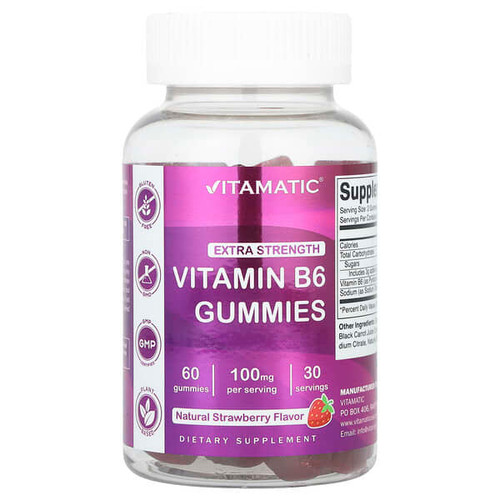 <img alt="Vitamatic, Vitamin B6, Natural Strawberry, 60 Gummies (50 mg per Gummy)" title="Vitamatic, Vitamin B6, Natural Strawberry, 60 Gummies (50 mg per Gummy),810078472759"