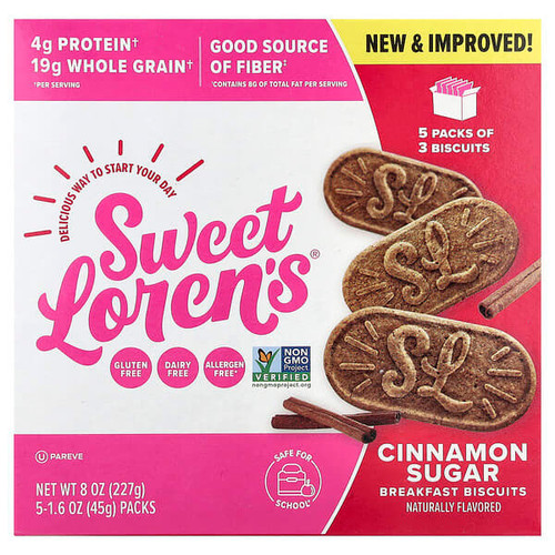 <img alt="Sweet Lorens, Breakfast Biscuits, Cinnamon Sugar, 5 Packs, 1.6 oz (45 g) Each" title="Sweet Lorens, Breakfast Biscuits, Cinnamon Sugar, 5 Packs, 1.6 oz (45 g) Each,850010272214"