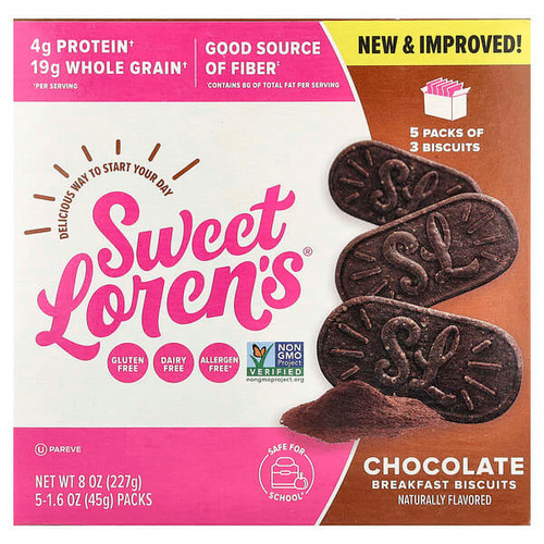 <img alt="Sweet Lorens, Breakfast Biscuits, Chocolate, 5 Packs, 1.6 oz (45 g) Each" title="Sweet Lorens, Breakfast Biscuits, Chocolate, 5 Packs, 1.6 oz (45 g) Each,850010272207"