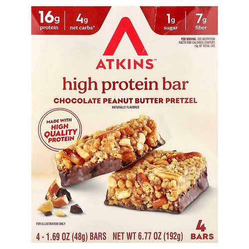 <img alt="Atkins, High Protein Bar, Chocolate Peanut Butter Pretzel, 4 Bars, 1.69 oz (48 g) Each" title="Atkins, High Protein Bar, Chocolate Peanut Butter Pretzel, 4 Bars, 1.69 oz (48 g) Each,637480006033"