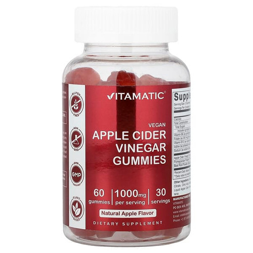 <img alt="Vitamatic, Vegan Apple Cider Vinegar Gummies, Natural Apple, 60 Gummies" title="Vitamatic, Vegan Apple Cider Vinegar Gummies, Natural Apple, 60 Gummies,810078470670"