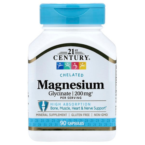 <img alt="21st Century, Chelated Magnesium Glycinate, 90 Capsules, (100 mg per Capsule)" title="21st Century, Chelated Magnesium Glycinate, 90 Capsules, (100 mg per Capsule),740985280645"