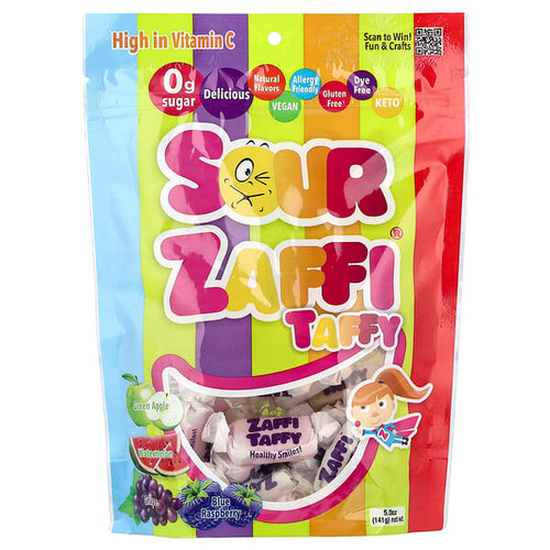 <img alt="Zollipops, Sour Zaffi Taffy, Assorted Fruit, 5 oz (141 g)" title="Zollipops, Sour Zaffi Taffy, Assorted Fruit, 5 oz (141 g),850022733765"