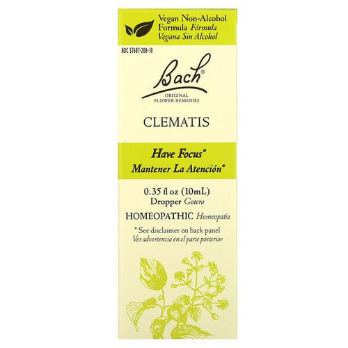 <img alt="Bach, Original Flower Remedies, Clematis, 0.35 fl oz (10 ml)" title="Bach, Original Flower Remedies, Clematis, 0.35 fl oz (10 ml),741273401520"