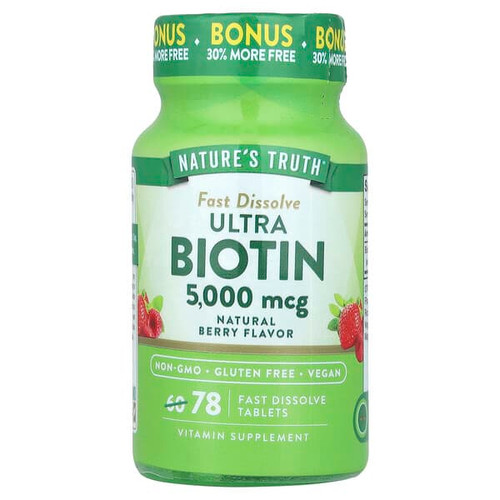 <img alt="Natures Truth, Ultra Biotin, Natural Berry, 5,000 mcg, 78 Fast Dissolve Tablets" title="Natures Truth, Ultra Biotin, Natural Berry, 5,000 mcg, 78 Fast Dissolve Tablets,840093101181"
