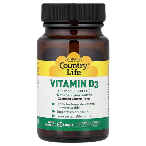 <img alt="Country Life, Vitamin D3, 125 mcg (5,000 IU), 60 Softgels" title="Country Life, Vitamin D3, 125 mcg (5,000 IU), 60 Softgels,015794058076"