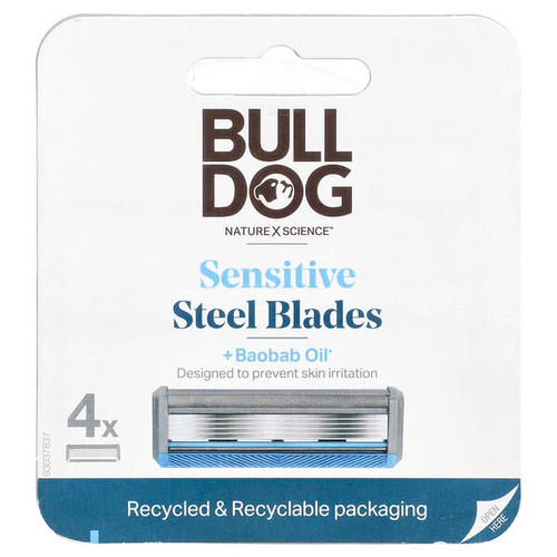 <img alt="Bulldog Skincare For Men, Sensitive Steel Shaving Blades + Baobab Oil, 4 Cartridges" title="Bulldog Skincare For Men, Sensitive Steel Shaving Blades + Baobab Oil, 4 Cartridges,841058000754"