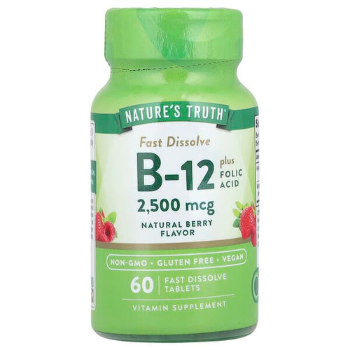 <img alt="Natures Truth, Vitamin B-12 plus Folic Acid, Natural Berry, 2,500 mcg, 60  Fast Dissolve Tablets" title="Natures Truth, Vitamin B-12 plus Folic Acid, Natural Berry, 2,500 mcg, 60  Fast Dissolve Tablets,840093101778"
