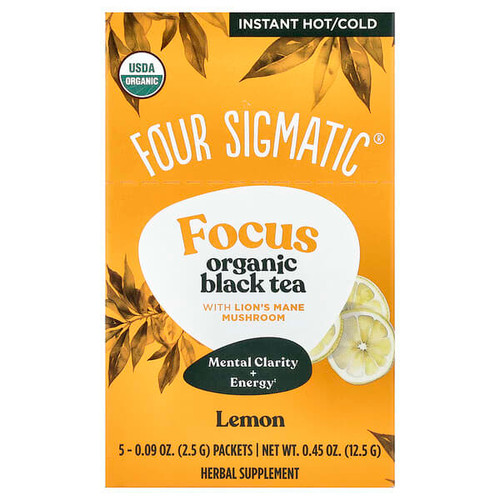 <img alt="Four Sigmatic, Focus, Organic Black Tea With Lions Mane Mushroom, Lemon, 5 Packets, 0.09 oz (2.5 g) Each" title="Four Sigmatic, Focus, Organic Black Tea With Lions Mane Mushroom, Lemon, 5 Packets, 0.09 oz (2.5 g) Each,816897025435"