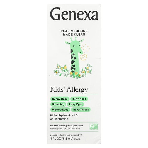 <img alt="Genexa, Kids Allergy, Ages 6+, Organic Agave, 4 fl oz (118 ml)" title="Genexa, Kids Allergy, Ages 6+, Organic Agave, 4 fl oz (118 ml),850015736001"
