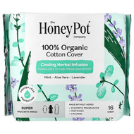 <img alt="The Honey Pot Company, 100% Organic Cotton Cover, Pads with Wings, Super, 16 Count" title="The Honey Pot Company, 100% Organic Cotton Cover, Pads with Wings, Super, 16 Count,851669008742"