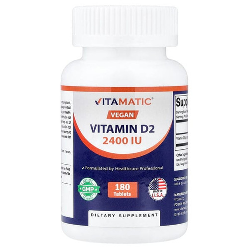 <img alt="Vitamatic, Vegan Vitamin D2, 60 mcg (2,400 IU), 180 Tablets" title="Vitamatic, Vegan Vitamin D2, 60 mcg (2,400 IU), 180 Tablets,810078472155"