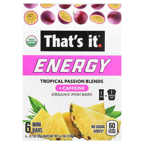 <img alt="Thats It, Energy, Organic Mini Bars, Tropical Passion Blends, 6 Mini Bars, 0.7 oz (20 g) Each" title="Thats It, Energy, Organic Mini Bars, Tropical Passion Blends, 6 Mini Bars, 0.7 oz (20 g) Each,810090991023"