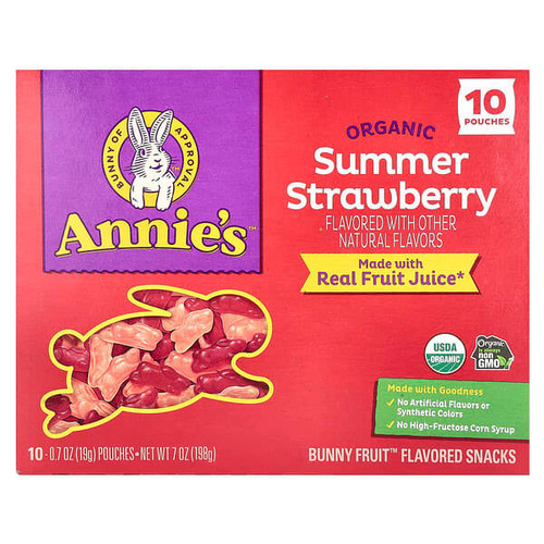 <img alt="Annies Homegrown, Organic Bunny Fruit Snacks, Summer Strawberry, 10 Pouches, 0.7 oz (19 g) Each" title="Annies Homegrown, Organic Bunny Fruit Snacks, Summer Strawberry, 10 Pouches, 0.7 oz (19 g) Each,013562127665"