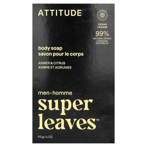 <img alt="ATTITUDE, Super Leaves, Body Bar Soap, For Men, Amber & Citrus, 4 oz (113 g)" title="ATTITUDE, Super Leaves, Body Bar Soap, For Men, Amber & Citrus, 4 oz (113 g),626232117318"