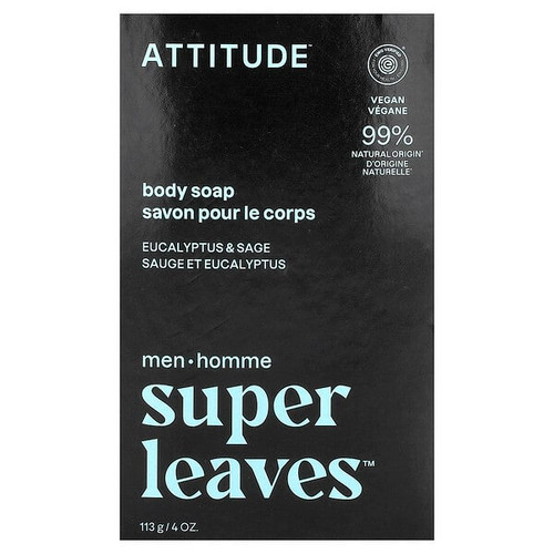 <img alt="ATTITUDE, Super Leaves, Body Bar Soap, For Men, Eucalyptus & Sage, 4 oz (113 g)" title="ATTITUDE, Super Leaves, Body Bar Soap, For Men, Eucalyptus & Sage, 4 oz (113 g),626232117325"
