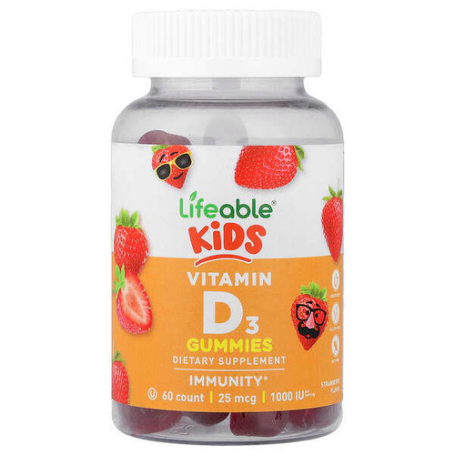 <img alt="Lifeable, Kids Vitamin D3 Gummies, Strawberry, 60 Gummies" title="Lifeable, Kids Vitamin D3 Gummies, Strawberry, 60 Gummies,810102731210"