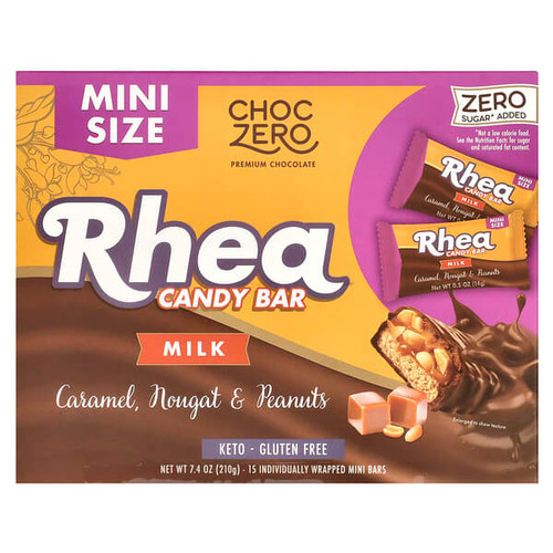 <img alt="ChocZero, Rhea Candy Bar, Milk, Caramel, Nougat & Peanuts, 15 Mini Bars, 0.5 oz (14 g) Each" title="ChocZero, Rhea Candy Bar, Milk, Caramel, Nougat & Peanuts, 15 Mini Bars, 0.5 oz (14 g) Each,850043447788"