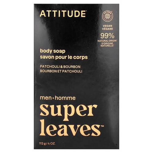 <img alt="ATTITUDE, Super Leaves, Body Bar Soap, For Men, Patchouli & Bourbon, 4 oz (113 g)" title="ATTITUDE, Super Leaves, Body Bar Soap, For Men, Patchouli & Bourbon, 4 oz (113 g),626232117332"