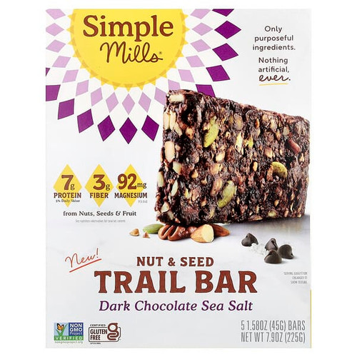 <img alt="Simple Mills, Nut & Seed Trail Bar, Dark Chocolate Sea Salt, 5 Bars, 1.58 oz (45 g) Each" title="Simple Mills, Nut & Seed Trail Bar, Dark Chocolate Sea Salt, 5 Bars, 1.58 oz (45 g) Each,810021672755"
