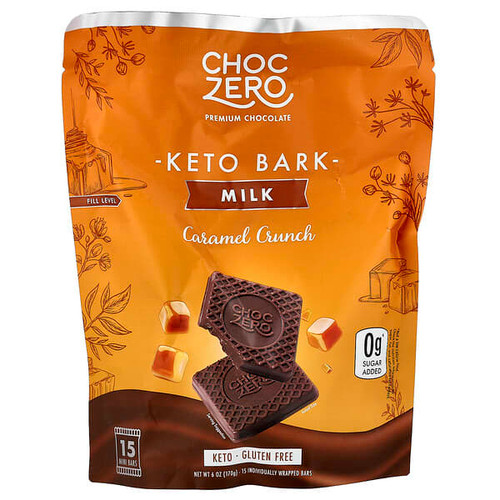<img alt="ChocZero, Keto Bark, Milk Chocolate, Caramel Crunch, 15 Mini Bars, 6 oz (170 g)" title="ChocZero, Keto Bark, Milk Chocolate, Caramel Crunch, 15 Mini Bars, 6 oz (170 g),850022368882"