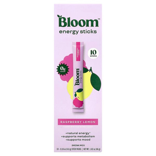 <img alt="Bloom, Energy Sticks, Raspberry Lemon, 10 Stick Packs, 0.16 oz (4.6 g) Each" title="Bloom, Energy Sticks, Raspberry Lemon, 10 Stick Packs, 0.16 oz (4.6 g) Each,810137461762"