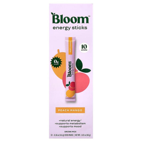 <img alt="Bloom, Energy Sticks, Peach Mango , 10 Stick Packs, 0.16 oz (4.6 g) Each" title="Bloom, Energy Sticks, Peach Mango , 10 Stick Packs, 0.16 oz (4.6 g) Each,810137461786"