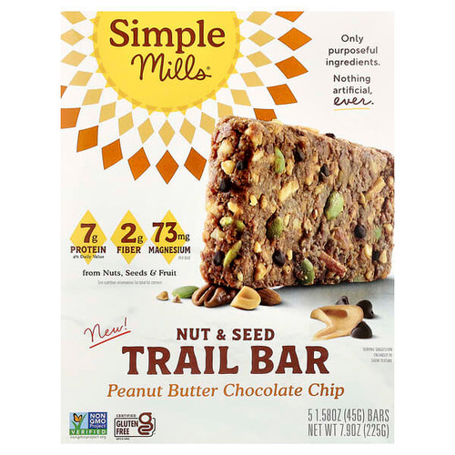 <img alt="Simple Mills, Nut & Seed Trail Bar, Peanut Butter Chocolate Chip, 5 Bars, 1.58 oz (45 g) Each" title="Simple Mills, Nut & Seed Trail Bar, Peanut Butter Chocolate Chip, 5 Bars, 1.58 oz (45 g) Each,810021672731"