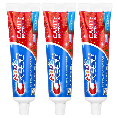 <img alt="Crest, Kids, Cavity Protection, Fluoride Anticavity Toothpaste, Sparkle Fun, 3 Pack, 4.6 oz (130 g) Each" title="Crest, Kids, Cavity Protection, Fluoride Anticavity Toothpaste, Sparkle Fun, 3 Pack, 4.6 oz (130 g) Each,037000770671"