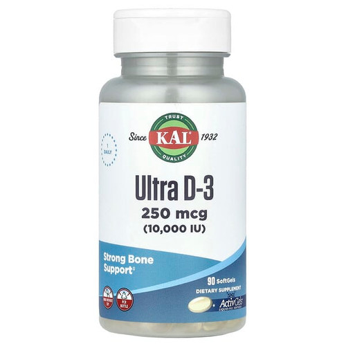 <img alt="KAL, Ultra D-3, 250 mcg (10,000 IU), 90 Softgels" title="KAL, Ultra D-3, 250 mcg (10,000 IU), 90 Softgels,021245782872"