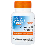 <img alt="Doctors Best, Vitamin D3, 125 mcg (5,000 IU), 180 Veggie Softgels" title="Doctors Best, Vitamin D3, 125 mcg (5,000 IU), 180 Veggie Softgels,753950005365"