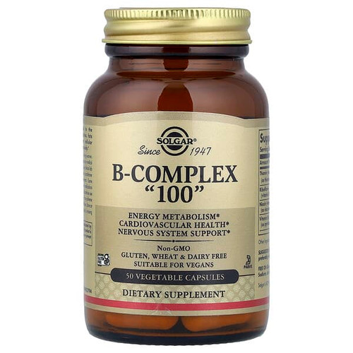 <img alt="Solgar, B Complex "100", 50 Vegetable Capsules" title="Solgar, B Complex "100", 50 Vegetable Capsules,033984011496"