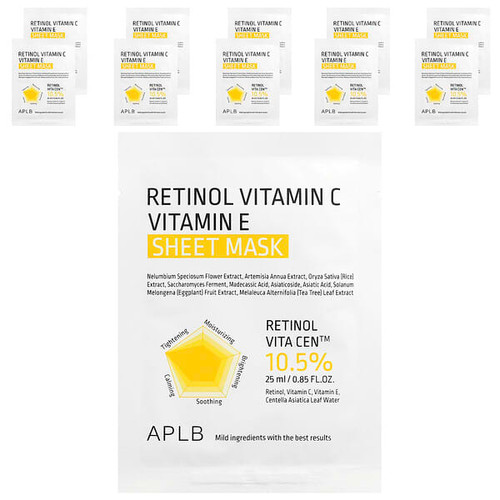 <img alt="APLB, Retinol Vitamin C, Vitamin E Beauty Sheet Mask, 10 Sheets, 0.85 fl oz (25 ml) Each" title="APLB, Retinol Vitamin C, Vitamin E Beauty Sheet Mask, 10 Sheets, 0.85 fl oz (25 ml) Each,8809874685212"